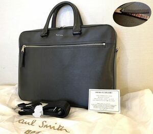  new goods Paul Smith 2way business bag leather black straw gray n54110/402BC/A