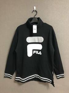 新品 国内正規 FILA ロゴ プリント ワイド タートル スウェット FM4280 フィラ S ブラック