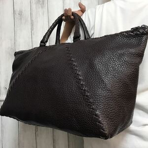 1円【超美品】ボッテガヴェネタ Bottega Veneta ボストンバッグ トートバッグ イントレチャート 超特大 メンズ ビジネス ブラウン レザー 