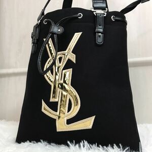 未使用/A4●イヴサンローラン YSL YvesSaintLaurent ハンドバッグ トートバッグ メンズ ビジネス 大容量 黒 ブラック ロゴ キャンバス