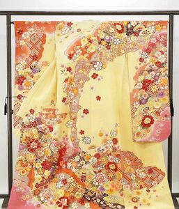 振袖 正絹 吉祥四季花貝桶模様 身丈167cm 裄丈66cm 美品 リサイクル 着物 中古 着物 成人式 結婚式 e0921