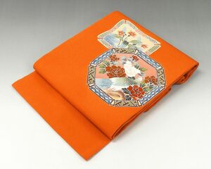 名古屋帯 未着用美品 正絹 吉祥花鳥模様 ちりめん 名古屋帯 未使用 新古品 h0822