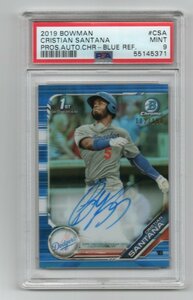 [PSA9] 2019 Bowman Baseball [CRISTIAN SANTANA] 1st bowman Blue Refractor Autograph (ブルーリフラクター直筆サイン)Card MLB