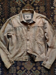 傑作 RRL “1920 1st Denim Jacket” M ファースト タイプ 506XX ブリーチ ヴィンテージ デニム ジャケット ホワイト インディゴ ラルフ