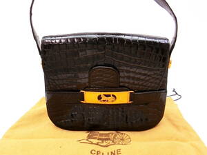 ◆A5274 CELINE セリーヌ クロコ 馬車金具 ショルダー バッグ