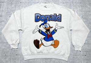 90s USA製 Donald Duck クルーネック スウェット トレーナー　　ドナルドダック VELVA SHEEN ベルバシーン 50/50 ボディ 玉9213