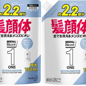 メンズビオレ ONE オールインワン全身洗浄料 清潔感のあるフルーティーサボンの香り つめかえ用 750mlｘ2個