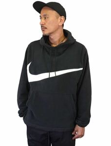 L 新品 NIKE ナイキ メンズ クラブ+ フリース ウィンタライズド フーディ ビッグスウッシュ パーカー プルオーバー 黒 ブラック