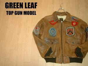 GREEN LEAFフルデコトップガンワッペンA-2本革レザーフライトジャケットTOP GUNデコレーションG-1米軍エアフォースMA-1CWU-45Pトムクルーズ