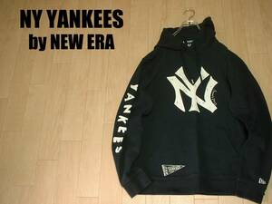 NY YANKEES by NEW ERAビッグロゴスウェットパーカーL黒ブラック美品ニューヨークヤンキース正規ニューエラフーディトレーナーNEWYORK MLB