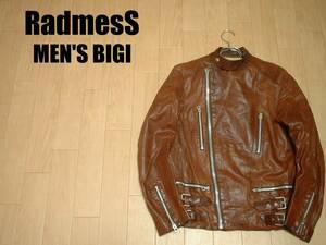 MEN'S BIGI RadMesS本革レザーライダースジャケットM茶色ブラウン正規メンズビギ90sビンテージ革ジャン羊革シープスキンシングルロンジャン