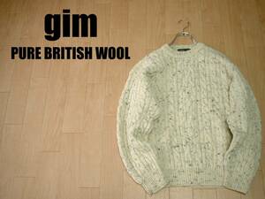 gim霜降り杢カラーごま塩ウールセーターMケーブルニットフィッシャーマンズPURE BRITISH WOOL正規ジムアランノルディックフェアアイル