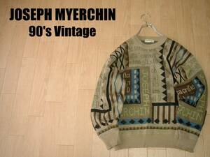 90sビンテージJOSEPH MYERCHINネイティブ柄ウールセーターLレトロアンティーク良柄サイケデリックフェアアイルノルディック立体3Dニット