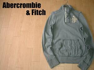 Abercrombie & Fitchヘンリーネック&パーカーポケットリブスウェットMグレー正規アバクロンビー&フィッチジャージトップトラックジャケット