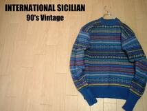 90sビンテージINTERNATIONAL SICILIANフェアアイル柄ウールセーター40ジャガードVintageネイティブ柄Mノルディックジャミーソンズ_画像1