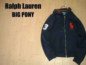 Ralph LaurenビッグポニースウェットジップパーカーM紺ネイビー正規ラルフローレンフーディトレーナーBIG PONYフーデッドジャケット