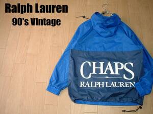 お宝90sビンテージRALPH LAURENアノラックパーカー美品S(JPN-M程)CHAPS正規ラルフローレンVTGビッグロゴプルオーバーナイロンジャケット