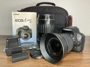 Y222【カメラバッグ付き】 キヤノン Canon EOS Kiss X7 ダブルレンズ EF-S 18-55 IS STM レンズキット 一眼レフカメラ 