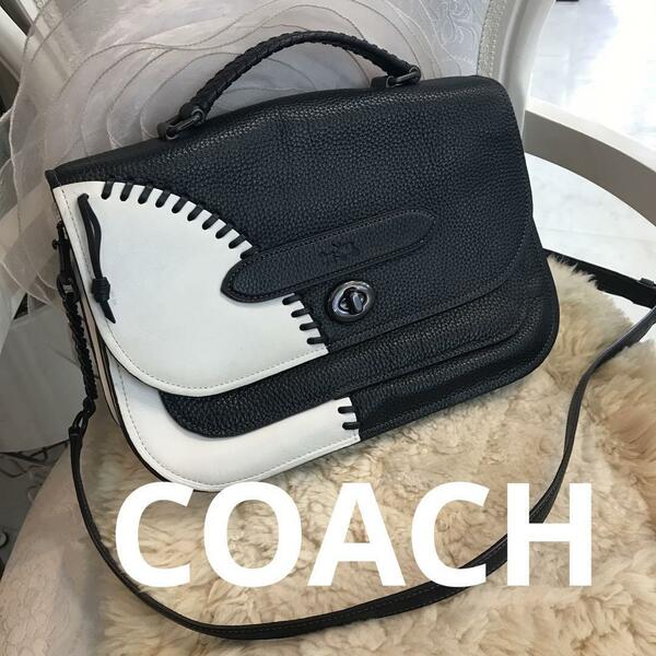 COACH　2wayショルダーバッグ　ベースボール　レザー　斜め掛け　白　黒