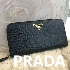 ☆美品☆PRADA　プラダ　サフィアーノ・レザー　ラウンドファスナー長財布　黒