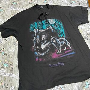 Tシャツ 黒 半袖 ブラック　古着　ビンテージ　アメカジ　メンズ　レディース　狼　大きめ　動物