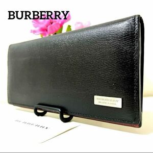 ★美品★ ◆BURBERRY バーバリー ◆シルバープレートロゴ◆黒ブラック◆長財布