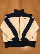 極美品☆デサント製 adidas／70-80s アディダス 西ドイツ　超希少サイズ7！XL〜寸並 ジャージ トラックジャケット 三つ葉ロゴ クリーム×紺_画像4