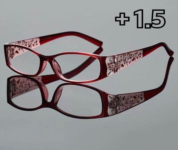 +1.5 老眼鏡 ラインストーン入り リーディンググラス ブルーライトカット シニアグラス 軽量 メガネ 新品