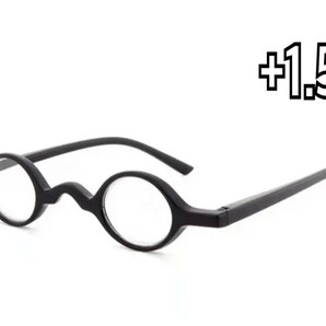 +1.5 老眼鏡 おしゃれ レトロ 丸型 男女兼用 シニアグラス リーディンググラス 軽量 黒色