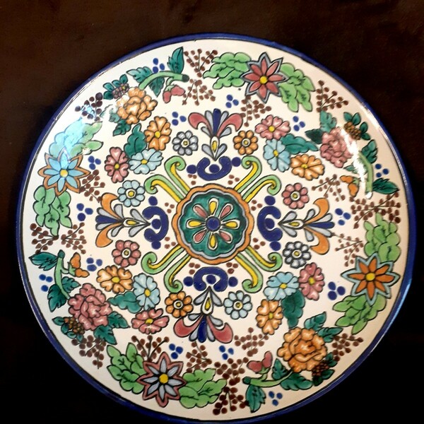 絵皿 飾皿 トナラ焼 壁掛皿 メキシコ製 約29.5cm×3cm