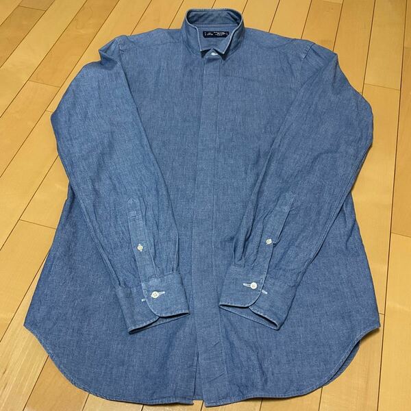 【used】鎌倉シャツ　41-89 長袖シャツ ブルー　シャンブレーシャツ　オフィスシャツ　スタンドカラー