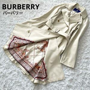 希少デザイン　BURBERRY BLUE LABEL バーバリーブルーレーベル　トレンチコート　裏地　スカーフ柄　ベルト完備 L相当