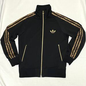 美品 限定 adidas オリジナルス 豹柄 レオパード 黒 トレフォイルロゴ トラックジャケット トラックトップ ジャージ S アディダス 正規品