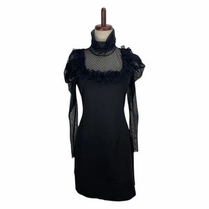 PAOLA FRANI Paola Frani lady's black material switch see-through long sleeve One-piece dress 