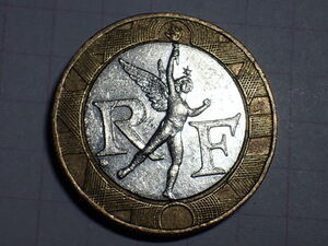 F57-イルカ KM#964.1 フランス共和国 10フラン(10 FRF)バイメタル（縁：アルミ銅、中心：ニッケル）貨 1988発行初年