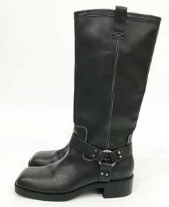 ZARA トップステッチ ライダースブーツ レザー ロング ブラック 3063/210/802 ザラ SIZE：42■0214E①