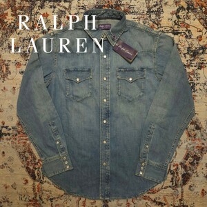 【Purple Label】 新品 Ralph Lauren Denim Western Shirt 【M】 デニム ウエスタン シャツ パープル 真珠 最高級 RRL イタリア製 タグ付き