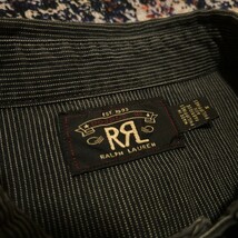 【激渋】 RRL Black Wabash Work Shirt 【M】 ブラック ウォバッシュ ワーク シャツ ストライプ 漆黒 抜染 1940s チンスト Ralph Lauren_画像3