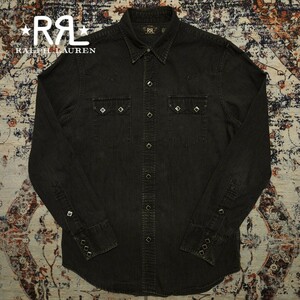 【激渋】 RRL Black Denim Western Shirt 【M】 ブラック デニム ウエスタン シャツ 漆黒 シルバーコンチョ 1950s Ralph Lauren