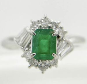 [ as good as new ] platinum Pt900 emerald diamond ring ring made in Japan 