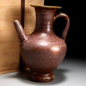X842. 中国古玩 褐色釉 水注 合箱 / 陶器陶芸古美術時代茶注水差