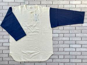 未使用　ウエアハウス　WAREHOUSE　ヘンリーネックＴシャツ　サイズＸＬ　日本製　4058　HENLEY NECK BASEBALL TEE　CREAM×NAVY