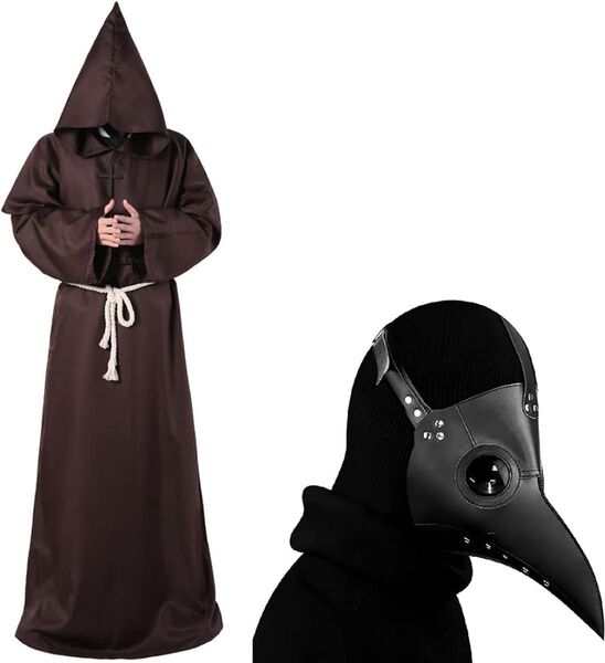 中世 修道士 コスプレ ハロウィン 僧侶 仮装 ローブ フード & ペストマスク