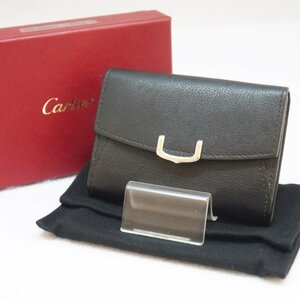 定形外送料無料 USED品・保管品 Cartier カルティエ L3001534 Cドゥ カードケース レザー ブラック 名刺入れ 外箱/保存袋付き 現状品