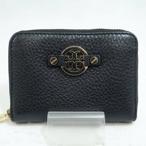 定形外送料無料 USED品・保管品 TORY BURCH トリーバーチ キーリング付コインケース ラウンドファスナー レザー ブラック 小銭入れ 財布