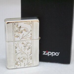 USED品・保管品 ZIPPO ジッポ ライター STERLING スターリング シルバー 純銀 彫模様 2003年製 約34.2g 外箱付 着火未確認