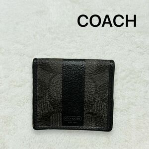COACH コーチ シグネチャー ライン コインケース 小銭入れ オリガミ 財布 PVC レザー スクエア型 ブラック 男女兼用