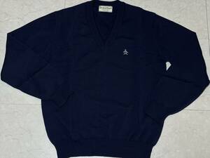 d1051◆昭和レトロ◆マンシングMUNSINGWEAR GrandSlam ウールゴルフVネックセーター紺B90～100