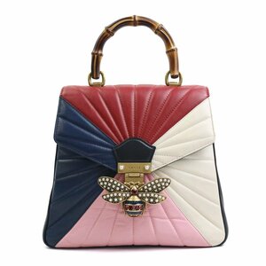 グッチ GUCCI リュック クイーンマーガレットバンブーバックパック レザー レッド×ネイビー×ピンク×アイボリー 99849g