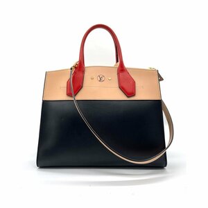 ルイ ヴィトン LOUIS VUITTON ハンドバッグ ショルダーバッグ シティ スティーマーMM レザー ブラック/ベージュ/レッド z0272